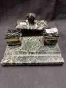 20th cent. Marble desk companion comprising blotter and inkwells. 7½ins.