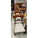 Early Victorian harlequin set of 6 + 2 mahogany carved bar back dining chairs.