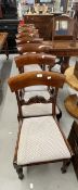 Early Victorian harlequin set of 6 + 2 mahogany carved bar back dining chairs.