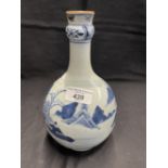 Qing dynasty garlic mouthed bottle vase decorated with pagodas by a lake. H9ins.
