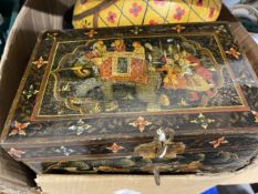 Treen carvings and boxes including horses, a lion, etc.