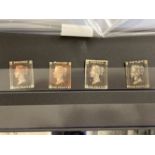 Stamps: 1840 1d blacks (one penny). Four in total. Plates believed to be 4, 6, 8, and 9 (in order in
