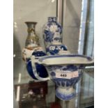 19th cent. Chinese Canton vase 10ins, blue/white vase A/F, famille verte jar, blue/white sauce boats