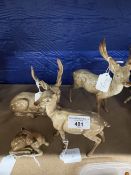 20th cent. Ceramics: Beswick Fallow Deer, doe, buck x 2, 1 A/F. Plus unnamed fawn.