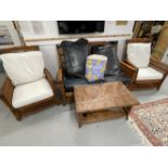20th cent. Conservatory furniture, two armchairs, two seater settee, and coffee table. Bamboo and