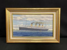 MARINE ART: 20th Century oil on canvas of Titanic at sea by Simon Fisher. 13ins. x 8ins.