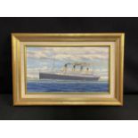 MARINE ART: 20th Century oil on canvas of Titanic at sea by Simon Fisher. 13ins. x 8ins.