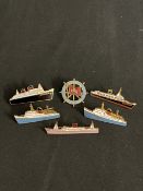 OCEAN LINER: Stratton brooches - Cunard White Star Queen Elizabeth ship's wheel brooch, and Cunard