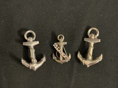 OCEAN LINER: Three white metal anchor brooches for the Cunard White Star Line's R.M.S. Laurentic,