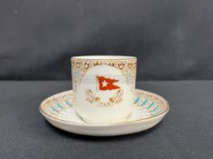 WHITE STAR LINE: First-Class Wisteria Demitasse cup and saucer dated 3/1912. Hairline crack to cup.