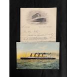 R.M.S. LUSITANIA: Onboard letter on shipboard stationery dated 26th December 1908, plus a postcard