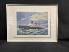 CUNARD: Queen Mary and Queen Elizabeth pictures and prints including Cunard advertisement. All