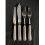 WHITE STAR LINE: First-Class Elkington plate knives and forks with reeded handles. (4)