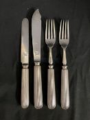 WHITE STAR LINE: First-Class Elkington plate knives and forks with reeded handles. (4)