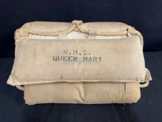 R.M.S. QUEEN MARY: Life preserver stamped DW 31-12-57 Liverpool and stencilled R.M.S Queen Mary,