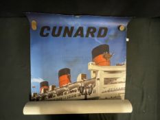 CUNARD: Queen Mary agents poster to USA and Canada. Some damage to edges. 40ins. x 25ins.