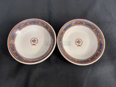 INTERNATIONAL MERCANTILE MARINE: American polychrome buffalo china ceramic dishes, a pair. 5ins. NB.