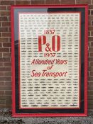 OCEAN LINER: Rare P&O oversize poster 'P&O 1837-1937 A Hundred Years of Sea Transport', shows