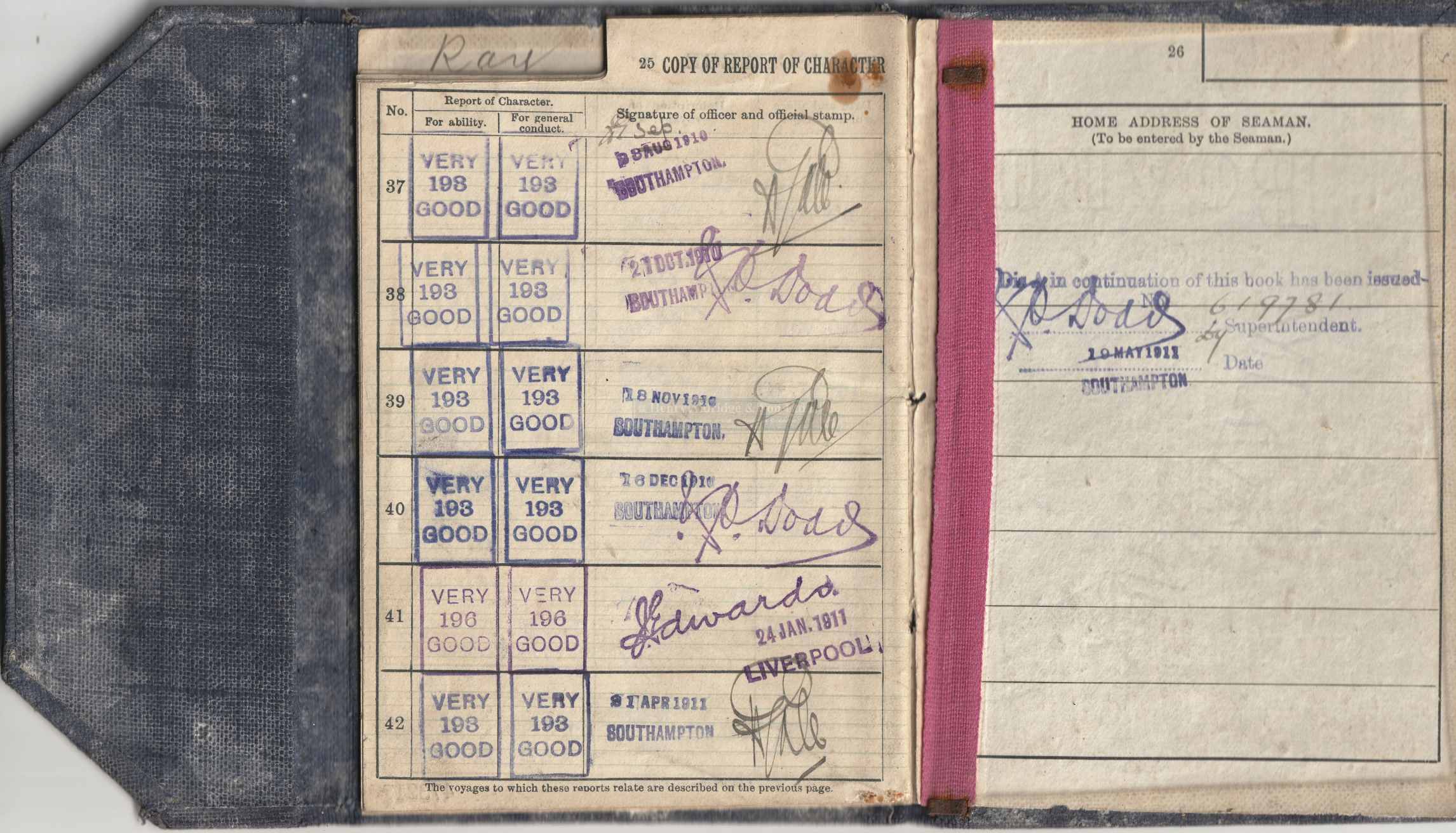 R.M.S. TITANIC: Frederick Dent Ray's Continuous Certificates of Discharge Books from 1898-1900, then - Image 2 of 4