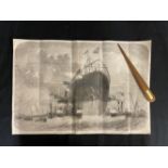 BRUNEL: 19th Century prints of The Great Eastern at sea. 20ins. x 14ins. Plus a treen page turner