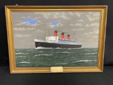 MARITIME ART: 20th Century British School oil on canvas of R.M.S. Queen Mary, signed bottom right by