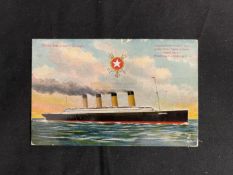 R.M.S. OLYMPIC: Rare onboard postcard prior to Olympic's maiden voyage. Postally used 10th June