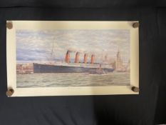 R.M.S. LUSITANIA: Simon Fisher limited edition print Lusitania at Liverpool, signed by the artist