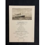 R.M.S. LUSITANIA: Second-Class postcard menu Thursday December 18th 1913.