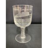 CUNARD: Stuart Crystal Queen Elizabeth II Maiden Voyage crystal goblet. Limited edition of 2000