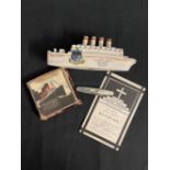 R.M.S. LUSITANIA: Unusual Carlton china model of Lusitania (A/F), white metal penknife, boxed