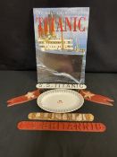 R.M.S. TITANIC: Mixed collection of reproduction items including, lifeboat plaques and Vinolia