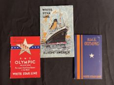 R.M.S. OLYMPIC: Printed First and Second-Class pictorial souvenirs. (3)