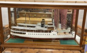 MODELS: Treen model of the steamship Bohuslän in large oak glazed presentation case. 40ins. x 21ins.