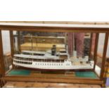 MODELS: Treen model of the steamship Bohuslän in large oak glazed presentation case. 40ins. x 21ins.