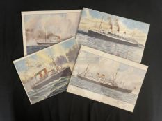 OCEAN LINER: Set of four 20th Century watercolours one signed J. Guthrie with modern handwritten