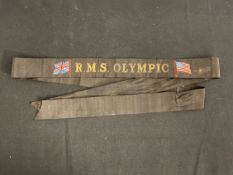 WHITE STAR LINE: Rare R.M.S. Olympic silk gala ribbon. 42ins.