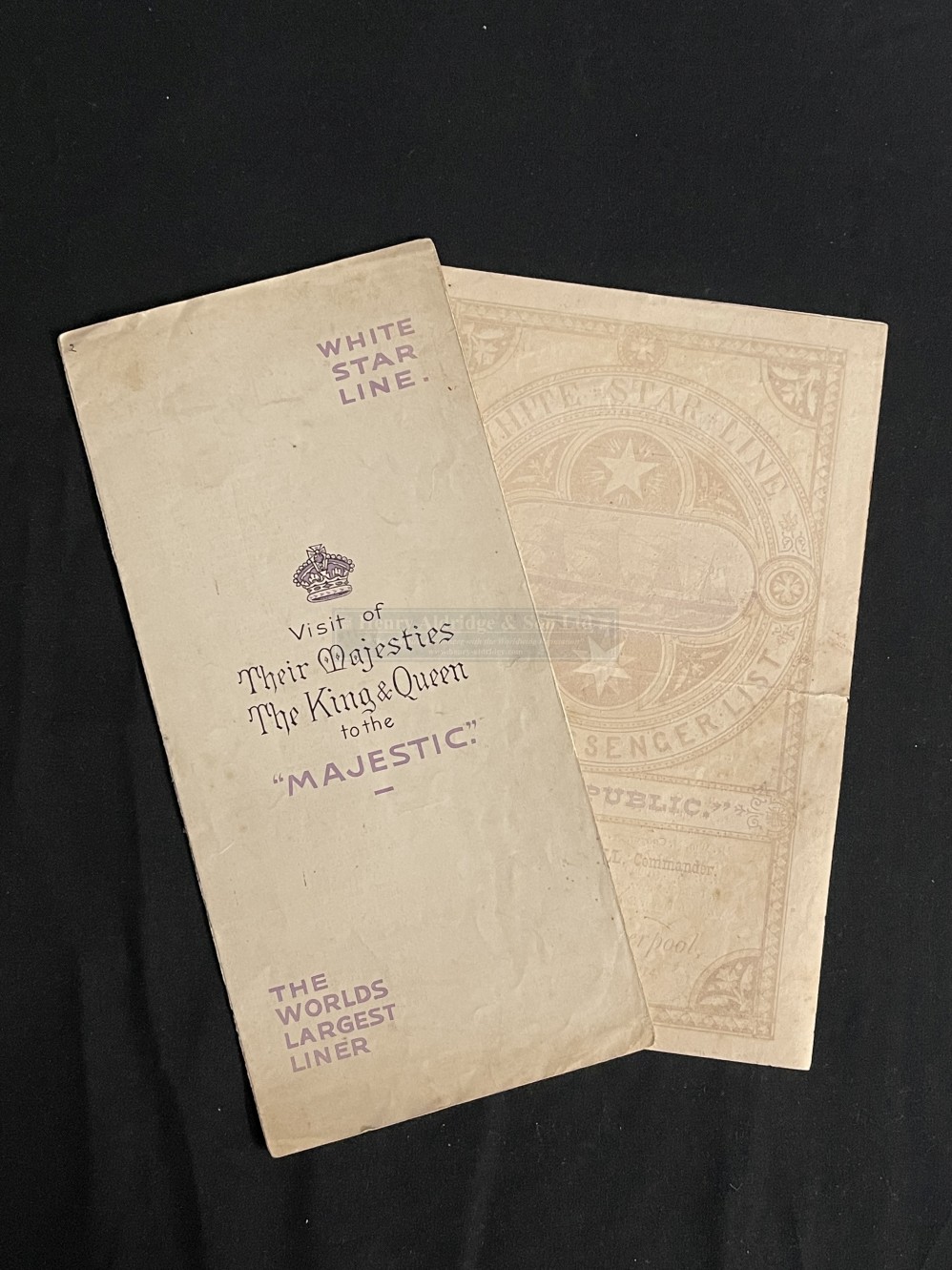 WHITE STAR LINE: Rare early passenger list for the S.S. Republic dated October 10th 1874. Plus a