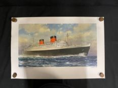 CUNARD: C. E. Turner agent's prints of R.M.S. Queen Elizabeth. 29ins, x 19ins. (10)