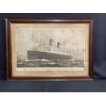 WHITE STAR LINE: R.M.S. Homeric sepia agent's print showing the liner at sea. Framed and glazed.