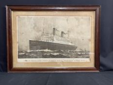 WHITE STAR LINE: R.M.S. Homeric sepia agent's print showing the liner at sea. Framed and glazed.