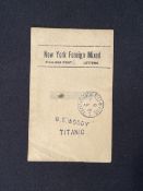 R.M.S. TITANIC: A rare Postal facing slip from a mail bag on board the R.M.S. Titanic, slip