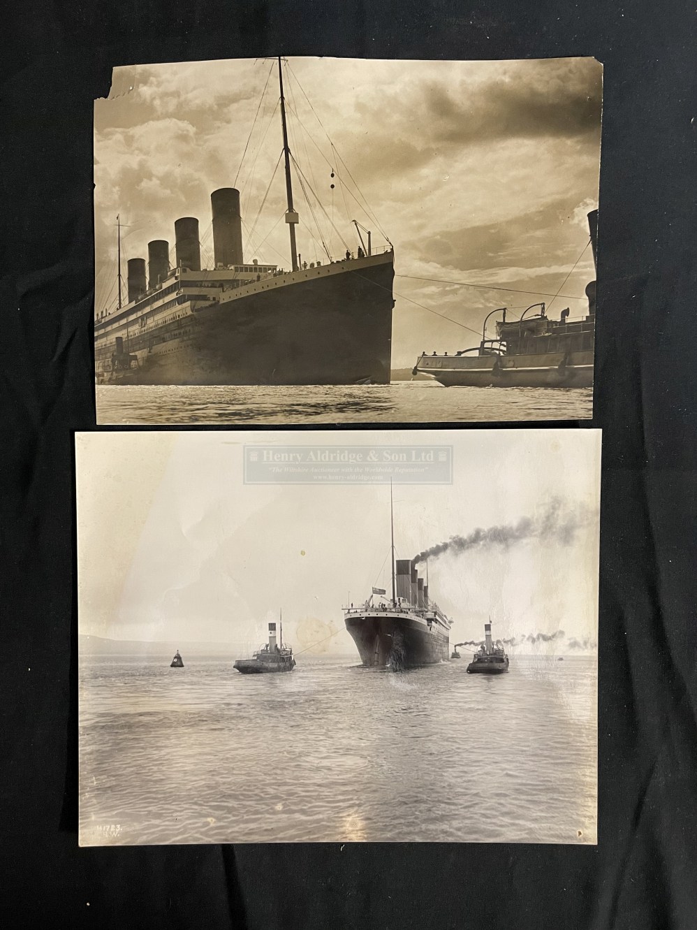 MARINE PHOTOGRAPHS: Original image of Olympic under tow, Harland and Wolff photograph of Titanic