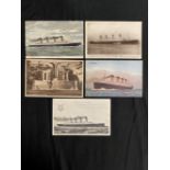 R.M.S. TITANIC: Period real photographic Titanic and Olympic related postcards. (9)
