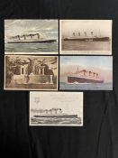 R.M.S. TITANIC: Period real photographic Titanic and Olympic related postcards. (9)