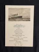 R.M.S. LUSITANIA: Sepia Second-Class menu December 14th 1913.