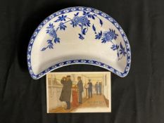 RED STAR LINE: Second-Class Minton crescent dish, Red Star Line promotional postcard and onboard