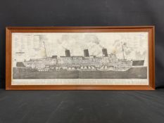 OCEAN LINER: Queen Mary cross-sectional plan from The Illustrated London News. 33ins. x 13ins.