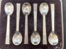 20th cent. Danish silver Georg Jensen coffee spoons, plain design, parallel bars across end, in
