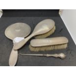 Hallmarked Silver: Three piece dressing table set, hallmarked Birmingham 1925 and 1926. Plus a