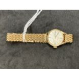 Watches: Ladies 9ct yellow gold Omega bracelet watch, silver coloured dial, mechanical movement,